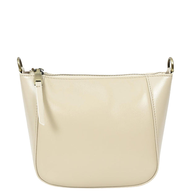 Womens Genuine Leather Cross Body Bag Small Zip Top Sling Handbag Liv White