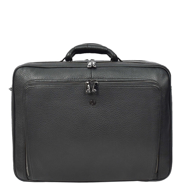 Genuine Leather Briefcase Style Large Multi-Pocket Business Travel Work Office Bag A512 Black