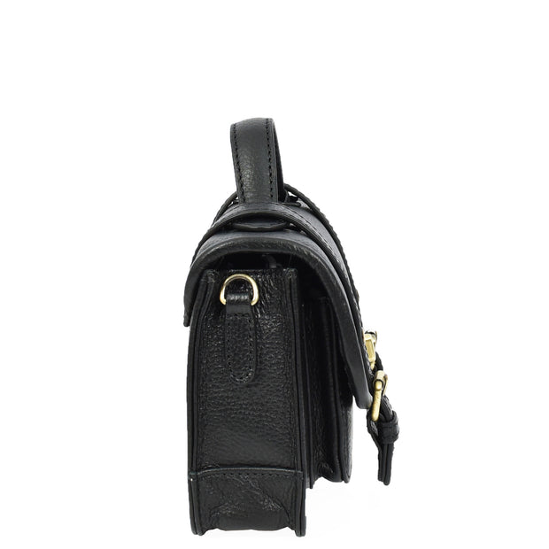 Leather Mini Crossbody Handbag For Womens, Top Handle Satchel Purse with Gold Hardware Trinket