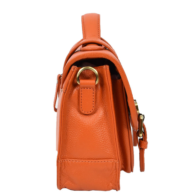 Woman's Leather Crossbody Satchel Handbag, Top Handle Purse with Gold Hardware Fallon