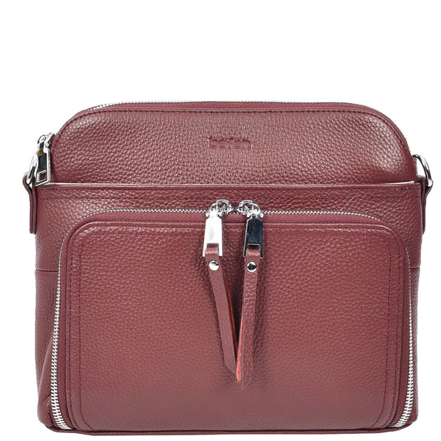 Womens Leather Crossbody Bag Multi-Pocket Shoulder Handbag Slim Sling Messenger June Burgundy