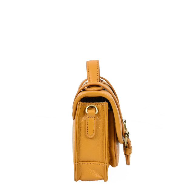 Leather Mini Crossbody Handbag For Womens, Top Handle Satchel Purse with Gold Hardware Trinket