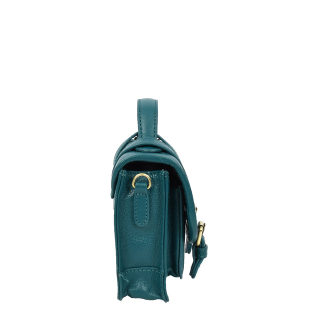 Leather Mini Crossbody Handbag For Womens, Top Handle Satchel Purse with Gold Hardware Trinket