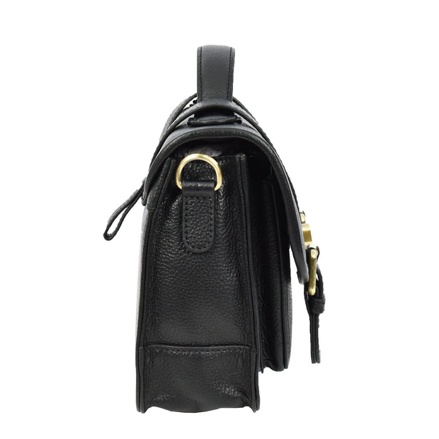 Woman's Leather Crossbody Satchel Handbag, Top Handle Purse with Gold Hardware Fallon