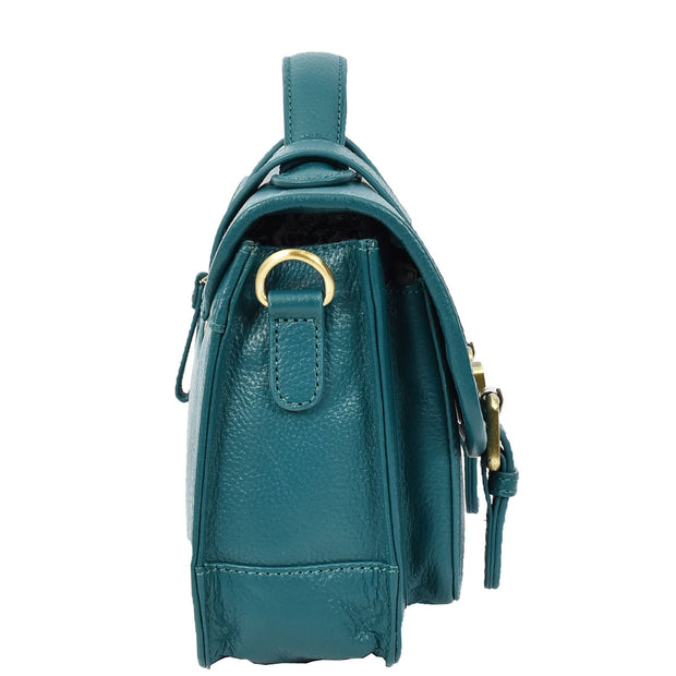 Woman's Leather Crossbody Satchel Handbag, Top Handle Purse with Gold Hardware Fallon