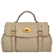 Womens Leather Handbag Top Handle Satchel with Braided Handle Casual Fashion Bag Swag Beige