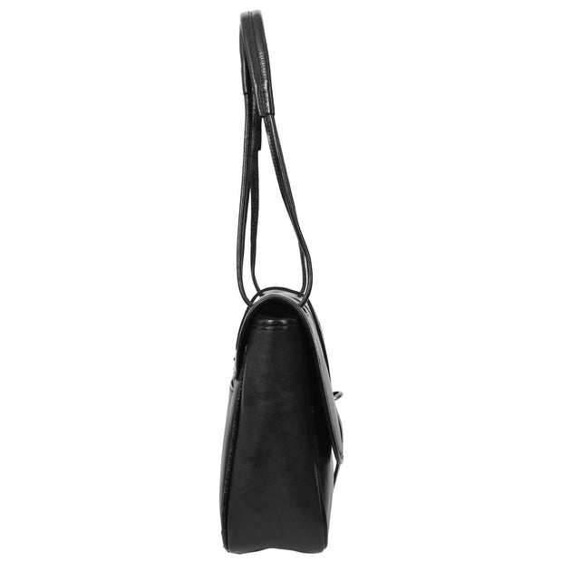 Ladies Leather Handbag 2-in-1 Shoulder Crossbody Bag Classic Organiser with Multiple Pockets Hilda Black