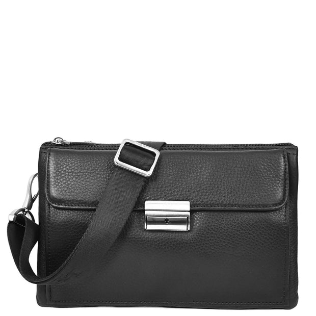 Genuine Leather Mens Wrist Clutch Bag Money Travel Organiser A302 Black