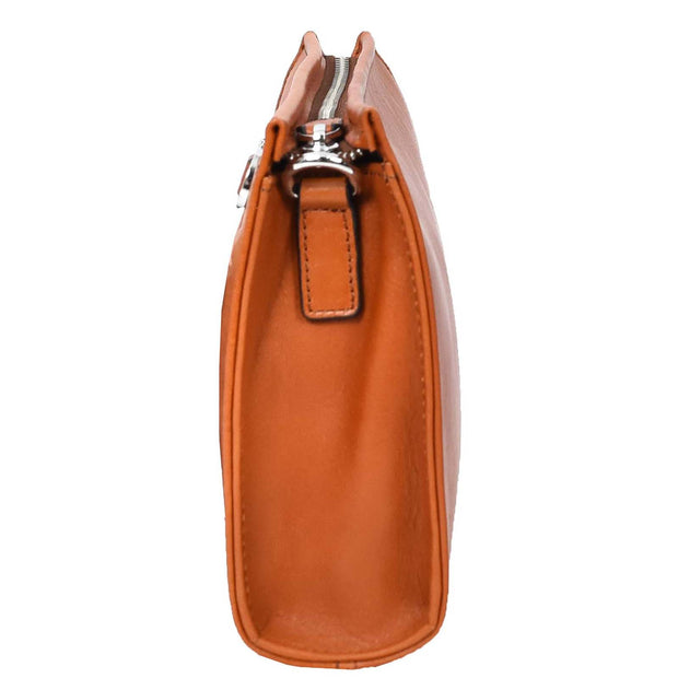 Mens Leather Wrist Clutch Bag Travel Organiser with Detachable Long Strap Murse Tan