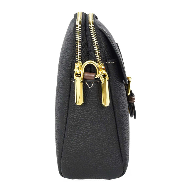 Leather Crossbody Bag, Women's Small Organiser Pouch, Multiple Pockets, Adjustable Shoulder Strap Miley Black