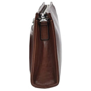 Mens Leather Wrist Clutch Bag Travel Organiser with Detachable Long Strap Murse Brown