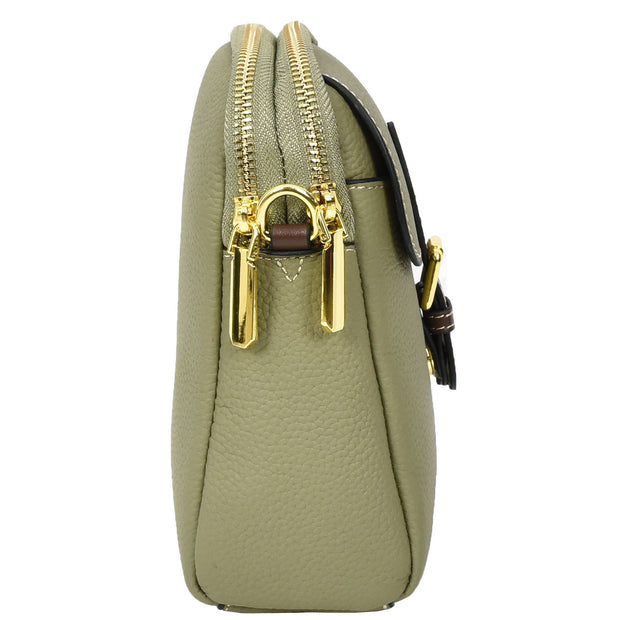 Leather Crossbody Bag, Women's Small Organiser Pouch, Multiple Pockets, Adjustable Shoulder Strap Miley Mint Green