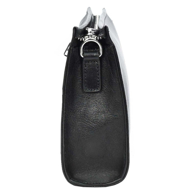 Mens Leather Wrist Clutch Bag Travel Organiser with Detachable Long Strap Murse Black