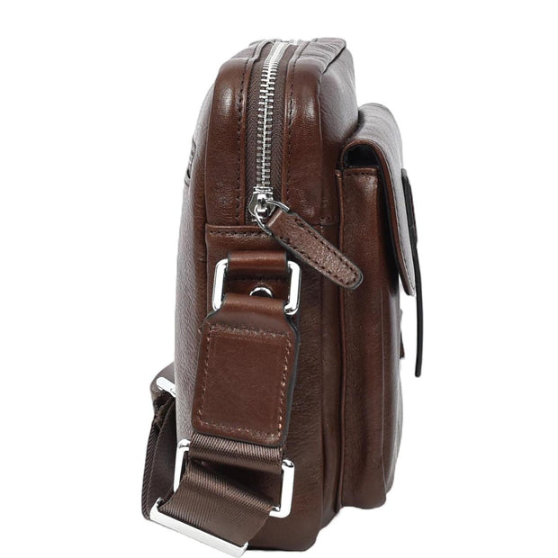 Mens Genuine Leather Cross Body Bag Small Size Flight Messenger Travel Bag Lucky Brown