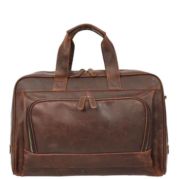 Real Leather Travel Holdall Mid Size Weekend Carry on Overnight Bag A008 Rust Brown