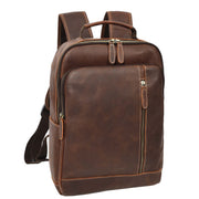 Real Leather Backpack Laptop USB Port Multiple Pockets Rucksack A176 Rust Brown