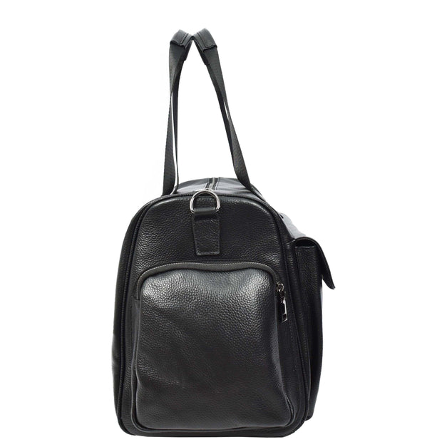 Genuine Leather Travel Holdall Weekend Duffle Bag Kitbag Black