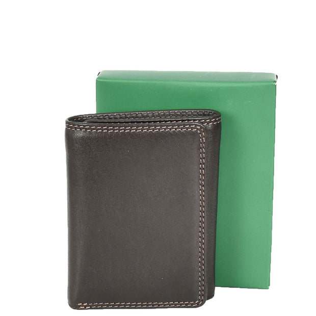 Mens Leather Trifold Wallet Slim with RFID Blocking ID Window Multiple Card Slots Gift Boxed - John Brown
