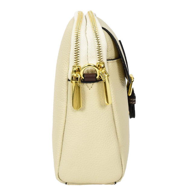 Leather Crossbody Bag, Women's Small Organiser Pouch, Multiple Pockets, Adjustable Shoulder Strap Miley Ivory