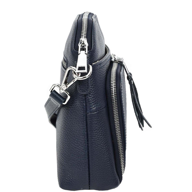 Womens Leather Crossbody Bag Multi-Pocket Shoulder Handbag Slim Sling Messenger June Navy