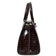 Womens Real Leather Handbag Glossy Embossed Pattern Zip Top Twin Handle Style Perry Coffee