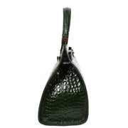 Womens Real Leather Handbag Glossy Embossed Pattern Zip Top Twin Handle Style Ophelia Green
