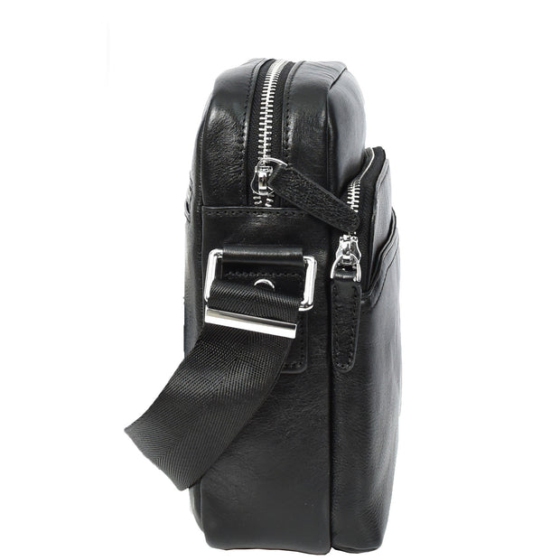Mens Real Leather Cross Body Bag Small Size Messenger Business Travel Organiser Pouch Baggi Black