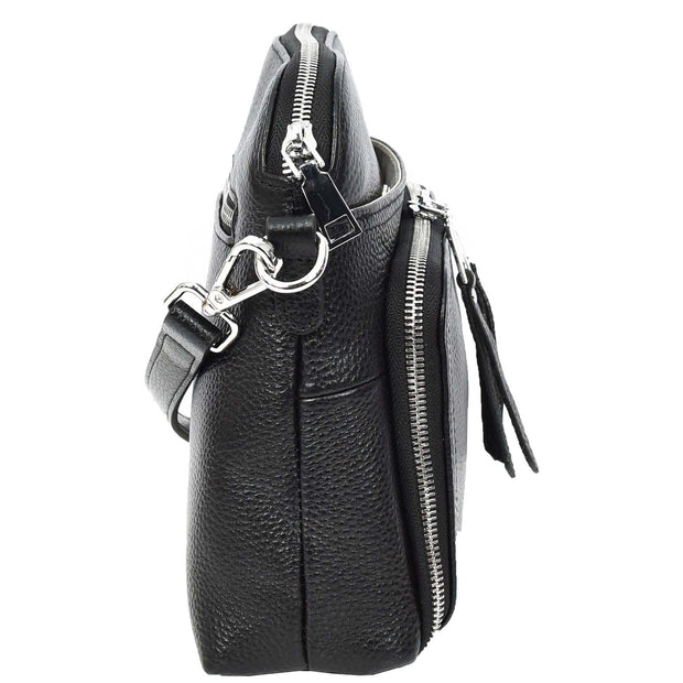 Womens Leather Crossbody Bag Multi-Pocket Shoulder Handbag Slim Sling Messenger June Black