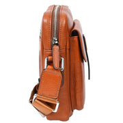 Mens Genuine Leather Cross Body Bag Small Size Flight Messenger Travel Bag Lucky Tan