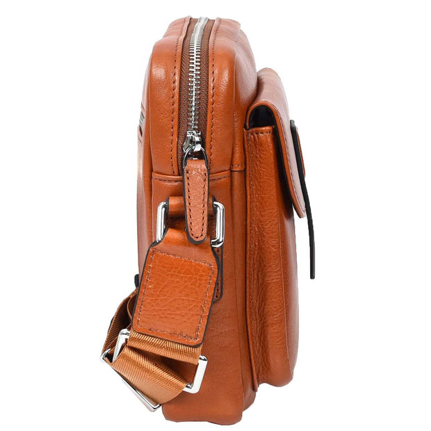 Mens Genuine Leather Cross Body Bag Small Size Flight Messenger Travel Bag Lucky Tan