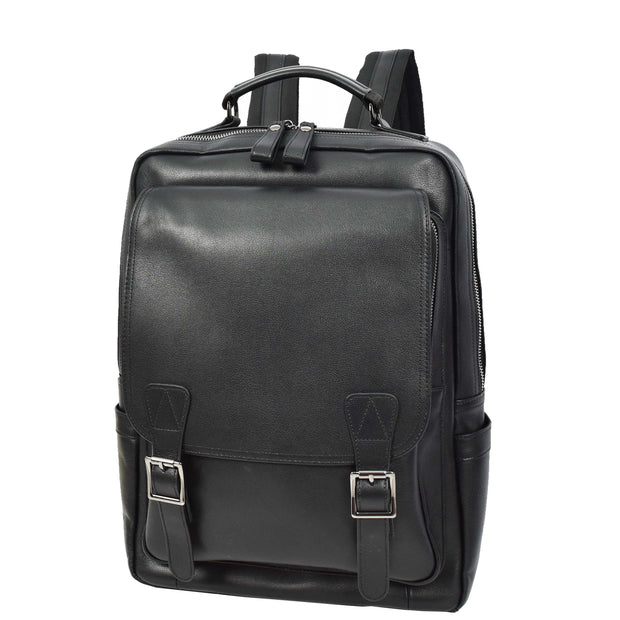 Premium Leather Backpack for Mens Hiking Travelling Casual Daypack A185 Black