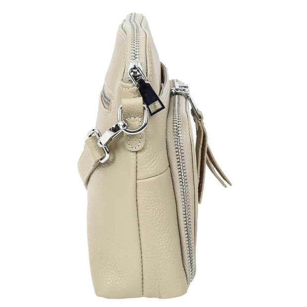 Womens Leather Crossbody Bag Multi-Pocket Shoulder Handbag Slim Sling Messenger June Taupe