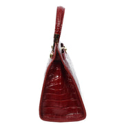 Womens Real Leather Handbag Glossy Embossed Pattern Zip Top Twin Handle Style Ophelia Burgundy