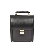 Men's Real Leather Mini Briefcase Style Cross Body Messenger Flight Bag A248 Black-5