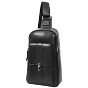 Mens Genuine Leather Medium Size Chest Bag Cross Body Style Sling Bag Smith Black