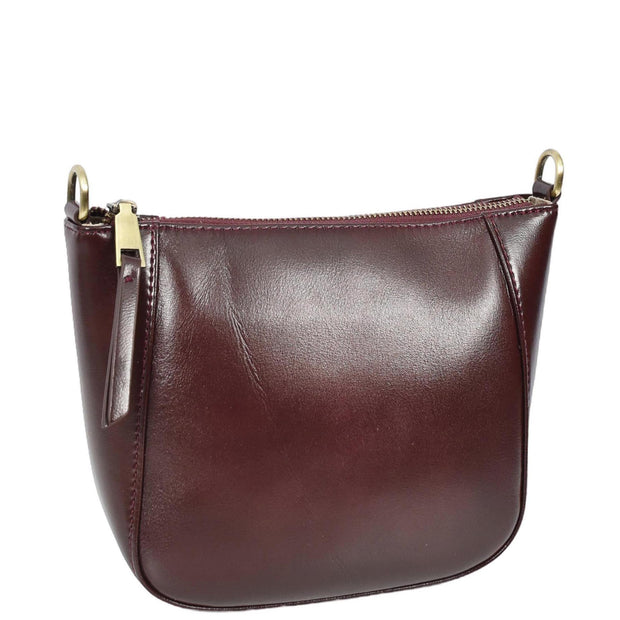 Womens Genuine Leather Cross Body Bag Small Zip Top Sling Handbag Liv Burgundy