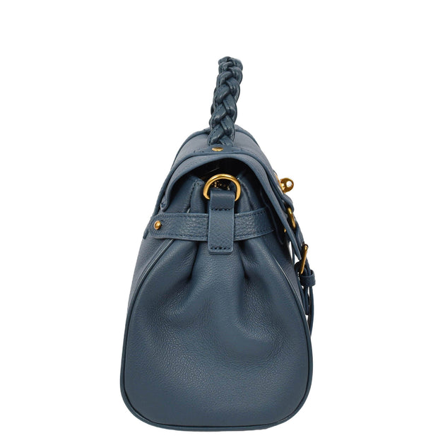 Womens Leather Handbag Top Handle Satchel with Braided Handle Casual Fashion Bag Swag Navy