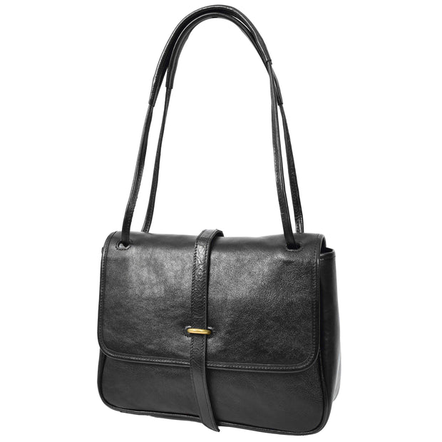Ladies Leather Handbag 2-in-1 Shoulder Crossbody Bag Classic Organiser with Multiple Pockets Hilda Black
