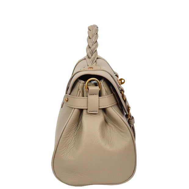 Womens Leather Handbag Top Handle Satchel with Braided Handle Casual Fashion Bag Swag Beige