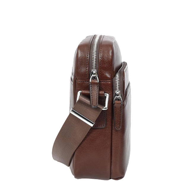 Mens Real Leather Cross Body Bag Small Size Messenger Business Travel Organiser Pouch Baggi Brown