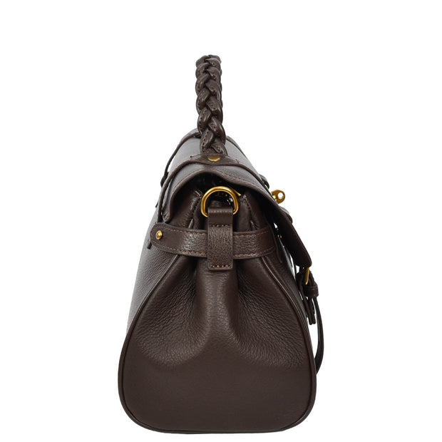 Womens Leather Handbag Top Handle Satchel with Braided Handle Casual Fashion Bag Swag Brown