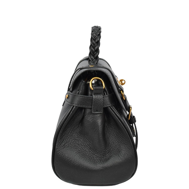 Womens Leather Handbag Top Handle Satchel with Braided Handle Casual Fashion Bag Swag Black