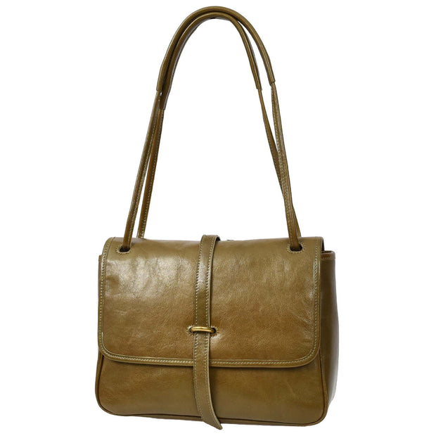 Ladies Leather Handbag 2-in-1 Shoulder Crossbody Bag Classic Organiser with Multiple Pockets Hilda Olive