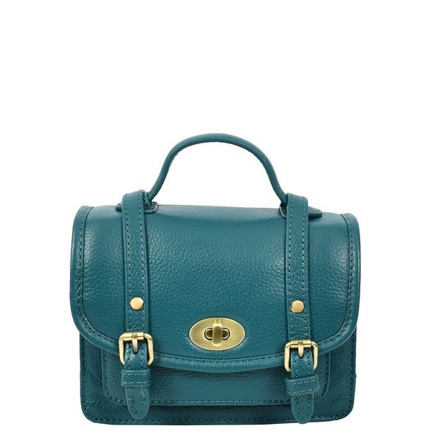 Leather Mini Crossbody Handbag For Womens, Top Handle Satchel Purse with Gold Hardware Trinket