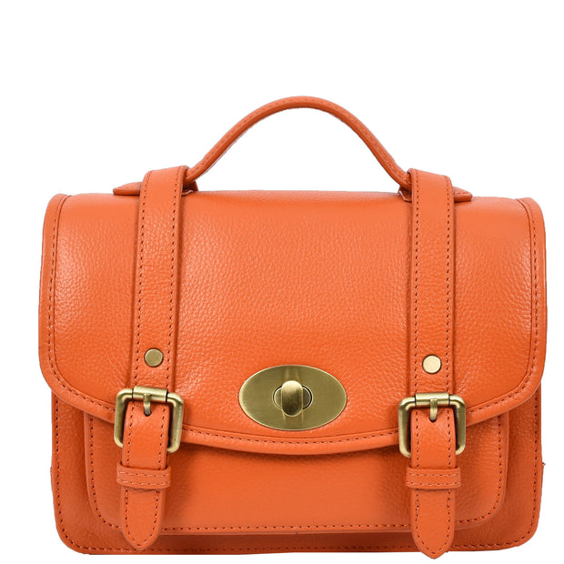 Woman's Leather Crossbody Satchel Handbag, Top Handle Purse with Gold Hardware Fallon