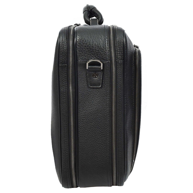 Genuine Leather Briefcase Style Large Multi-Pocket Business Travel Work Office Bag A512 Black