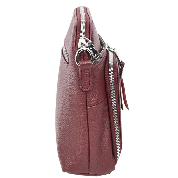 Womens Leather Crossbody Bag Multi-Pocket Shoulder Handbag Slim Sling Messenger June Burgundy
