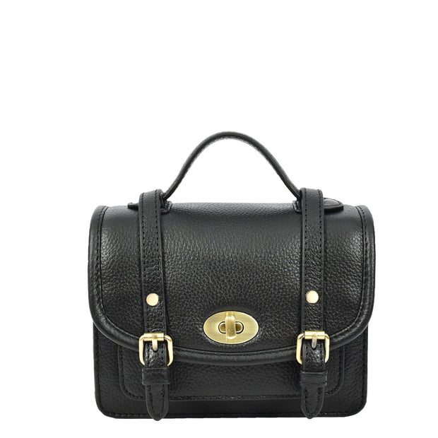 Leather Mini Crossbody Handbag For Womens, Top Handle Satchel Purse with Gold Hardware Trinket