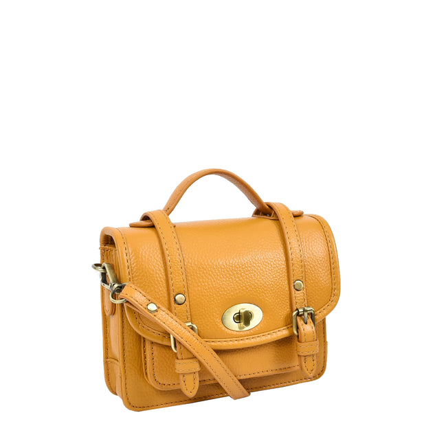 Leather Mini Crossbody Handbag For Womens, Top Handle Satchel Purse with Gold Hardware Trinket