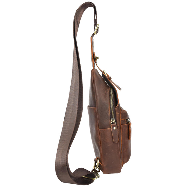 Trendy Real Leather Crossbody Bag Chest Pack Sling Bag Travel organiser for Men A095 Rust Brown